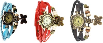 NS18 Vintage Butterfly Rakhi Watch Combo of 3 Sky Blue, Red And Black Analog Watch  - For Women   Watches  (NS18)