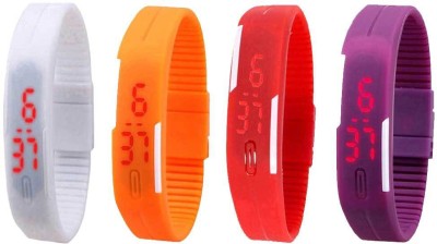 NS18 Silicone Led Magnet Band Watch Combo of 4 White, Orange, Red And Purple Digital Watch  - For Couple   Watches  (NS18)