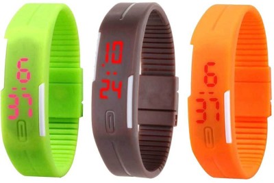 NS18 Silicone Led Magnet Band Combo of 3 Green, Brown And Orange Digital Watch  - For Boys & Girls   Watches  (NS18)