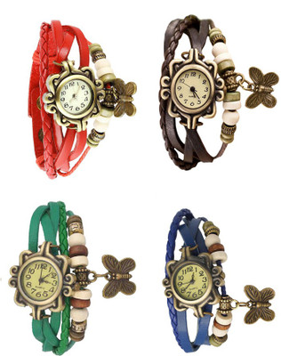 

NS18 Vintage Butterfly Rakhi Combo of 4 Red, Green, Brown And Blue Watch - For Women