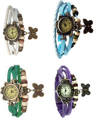 

Kissu Vintage Rakhi Combo of 4 White, Green, Sky Blue And Purple Watch - For Women