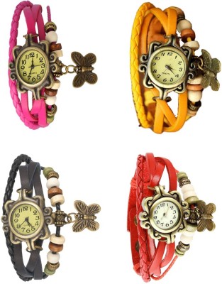 NS18 Vintage Butterfly Rakhi Combo of 4 Pink, Black, Yellow And Red Analog Watch  - For Women   Watches  (NS18)