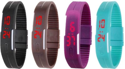 NS18 Silicone Led Magnet Band Watch Combo of 4 Black, Brown, Purple And Sky Blue Digital Watch  - For Couple   Watches  (NS18)