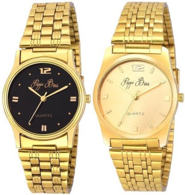 Pappi Boss - PACK OF 2 - Sober & Classic Golden Chain Analog Watch  - For Men   Watches  (Pappi Boss)