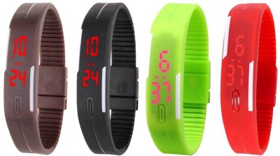 NS18 Silicone Led Magnet Band Watch Combo of 4 Brown, Black, Green And Red Digital Watch  - For Couple   Watches  (NS18)