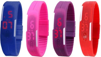 NS18 Silicone Led Magnet Band Watch Combo of 4 Blue, Pink, Purple And Red Digital Watch  - For Couple   Watches  (NS18)