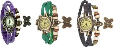 NS18 Vintage Butterfly Rakhi Watch Combo of 3 Purple, Green And Black Analog Watch  - For Women   Watches  (NS18)