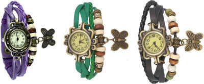 

Kissu Vintage Rakhi Watch Combo of 3 Purple, Green And Black Watch - For Women