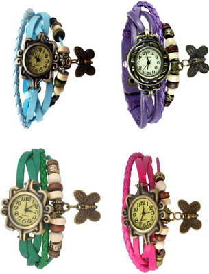 

NS18 Vintage Butterfly Rakhi Combo of 4 Sky Blue, Green, Purple And Pink Watch - For Women