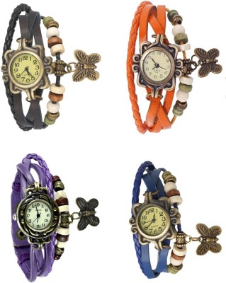 NS18 Vintage Butterfly Rakhi Combo of 4 Black, Purple, Orange And Blue Analog Watch  - For Women   Watches  (NS18)