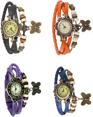 

NS18 Vintage Butterfly Rakhi Combo of 4 Black, Purple, Orange And Blue Watch - For Women