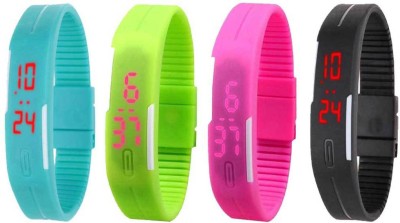 NS18 Silicone Led Magnet Band Combo of 4 Sky Blue, Green, Pink And Black Digital Watch  - For Boys & Girls   Watches  (NS18)