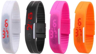 NS18 Silicone Led Magnet Band Combo of 4 White, Black, Pink And Orange Digital Watch  - For Boys & Girls   Watches  (NS18)