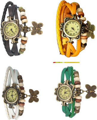 

Kissu Vintage Rakhi Combo of 4 Black, White, Yellow And Green Watch - For Women