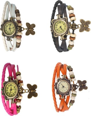 NS18 Vintage Butterfly Rakhi Combo of 4 White, Pink, Black And Orange Analog Watch  - For Women   Watches  (NS18)