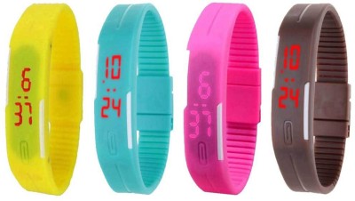 NS18 Silicone Led Magnet Band Combo of 4 Yellow, Sky Blue, Pink And Brown Digital Watch  - For Boys & Girls   Watches  (NS18)