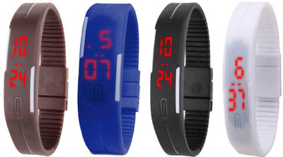 View NS18 Silicone Led Magnet Band Watch Combo of 4 Brown, Blue, Black And White Digital Watch  - For Couple Wrist Watches Price Online(NS18)