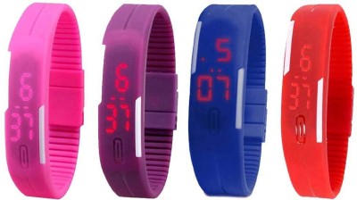 NS18 Silicone Led Magnet Band Watch Combo of 4 Pink, Purple, Blue And Red Digital Watch  - For Couple   Watches  (NS18)