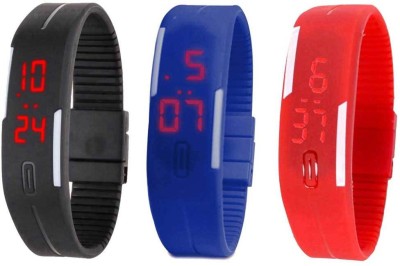 NS18 Silicone Led Magnet Band Combo of 3 Black, Blue And Red Digital Watch  - For Boys & Girls   Watches  (NS18)