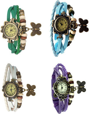 

Kissu Vintage Rakhi Combo of 4 Green, White, Sky Blue And Purple Watch - For Women