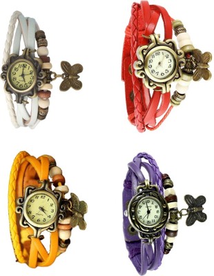 NS18 Vintage Butterfly Rakhi Combo of 4 White, Yellow, Red And Purple Analog Watch  - For Women   Watches  (NS18)