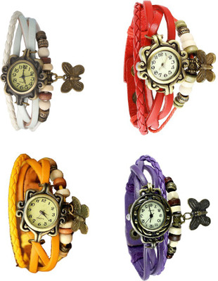 NS18 Vintage Butterfly Rakhi Combo of 4 White, Yellow, Red And Purple Analog Watch  - For Women   Watches  (NS18)