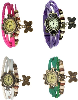 NS18 Vintage Butterfly Rakhi Combo of 4 Pink, White, Purple And Green Analog Watch  - For Women   Watches  (NS18)