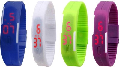 NS18 Silicone Led Magnet Band Watch Combo of 4 Blue, White, Green And Purple Digital Watch  - For Couple   Watches  (NS18)