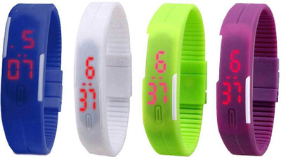 

NS18 Silicone Led Magnet Band Watch Combo of 4 Blue, White, Green And Purple Watch - For Couple