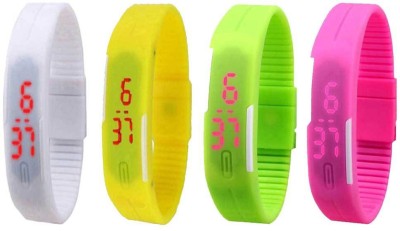 NS18 Silicone Led Magnet Band Combo of 4 White, Yellow, Green And Pink Digital Watch  - For Boys & Girls   Watches  (NS18)