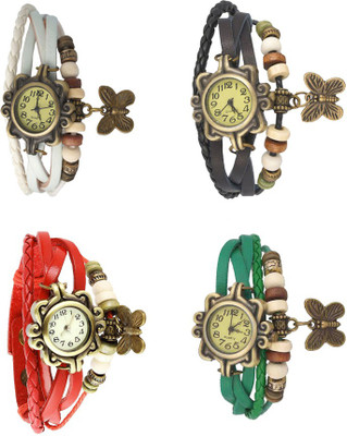 

NS18 Vintage Butterfly Rakhi Combo of 4 White, Red, Black And Green Watch - For Women