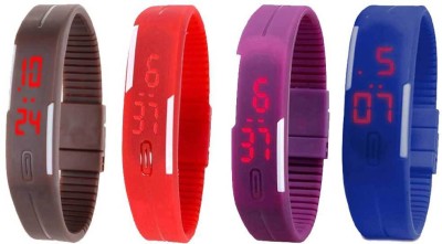 NS18 Silicone Led Magnet Band Combo of 4 Brown, Red, Purple And Blue Digital Watch  - For Boys & Girls   Watches  (NS18)