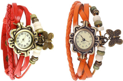

Kissu Vintage Rakhi Watch Combo of 2 Red And Orange Watch - For Women