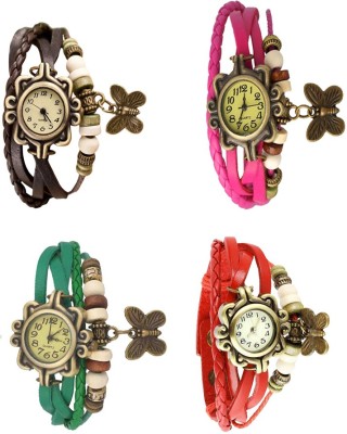 NS18 Vintage Butterfly Rakhi Combo of 4 Brown, Green, Pink And Red Analog Watch  - For Women   Watches  (NS18)