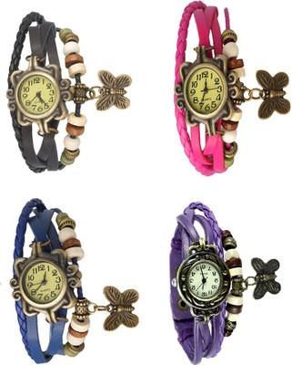 

Kissu Vintage Rakhi Combo of 4 Black, Blue, Pink And Purple Watch - For Women