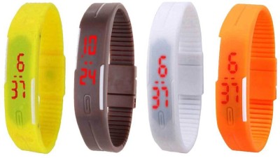 NS18 Silicone Led Magnet Band Combo of 4 Yellow, Brown, White And Orange Digital Watch  - For Boys & Girls   Watches  (NS18)