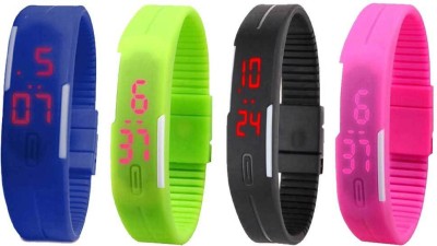 NS18 Silicone Led Magnet Band Combo of 4 Blue, Green, Black And Pink Digital Watch  - For Boys & Girls   Watches  (NS18)