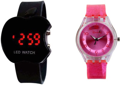 COSMIC COMBO OF 2 KIDS WATCH -BLACK APPLE LED WATCH +DARK PINK SPARKLING KIDS WATCH Analog-Digital Watch  - For Girls   Watches  (COSMIC)