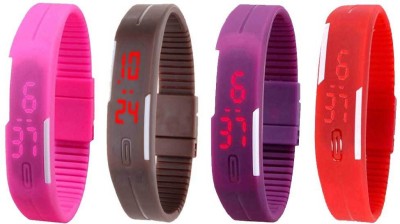 NS18 Silicone Led Magnet Band Watch Combo of 4 Pink, Brown, Purple And Red Digital Watch  - For Couple   Watches  (NS18)