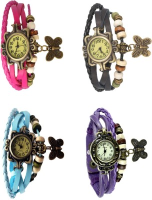 NS18 Vintage Butterfly Rakhi Combo of 4 Pink, Sky Blue, Black And Purple Analog Watch  - For Women   Watches  (NS18)