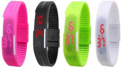 NS18 Silicone Led Magnet Band Combo of 4 Pink, Black, Green And White Digital Watch  - For Boys & Girls   Watches  (NS18)