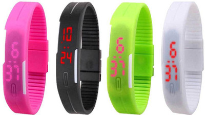 

Kissu Led Magnet Band Combo of 4 Pink, Black, Green And White Watch - For Men & Women