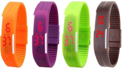 NS18 Silicone Led Magnet Band Combo of 4 Orange, Purple, Green And Brown Digital Watch  - For Boys & Girls   Watches  (NS18)