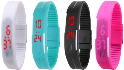 NS18 Silicone Led Magnet Band Combo of 4 White, Sky Blue, Black And Pink Digital Watch  - For Boys & Girls   Watches  (NS18)