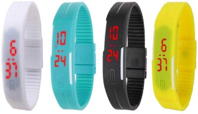 NS18 Silicone Led Magnet Band Combo of 4 White, Sky Blue, Black And Yellow Digital Watch  - For Boys & Girls   Watches  (NS18)