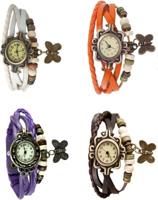 NS18 Vintage Butterfly Rakhi Combo of 4 White, Purple, Orange And Brown Analog Watch  - For Women   Watches  (NS18)
