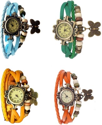 NS18 Vintage Butterfly Rakhi Combo of 4 Sky Blue, Yellow, Green And Orange Analog Watch  - For Women   Watches  (NS18)