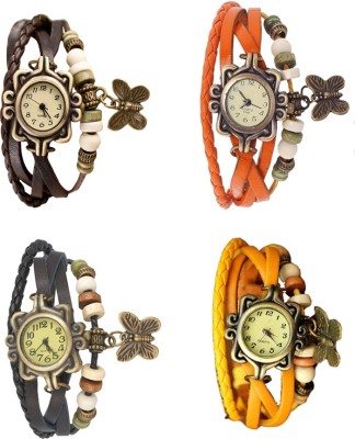 NS18 Vintage Butterfly Rakhi Combo of 4 Brown, Black, Orange And Yellow Analog Watch  - For Women   Watches  (NS18)