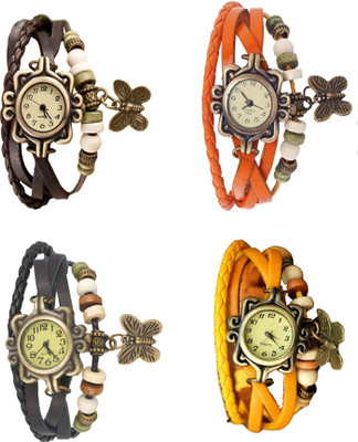

NS18 Vintage Butterfly Rakhi Combo of 4 Brown, Black, Orange And Yellow Watch - For Women