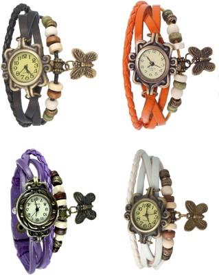 NS18 Vintage Butterfly Rakhi Combo of 4 Black, Purple, Orange And White Analog Watch  - For Women   Watches  (NS18)